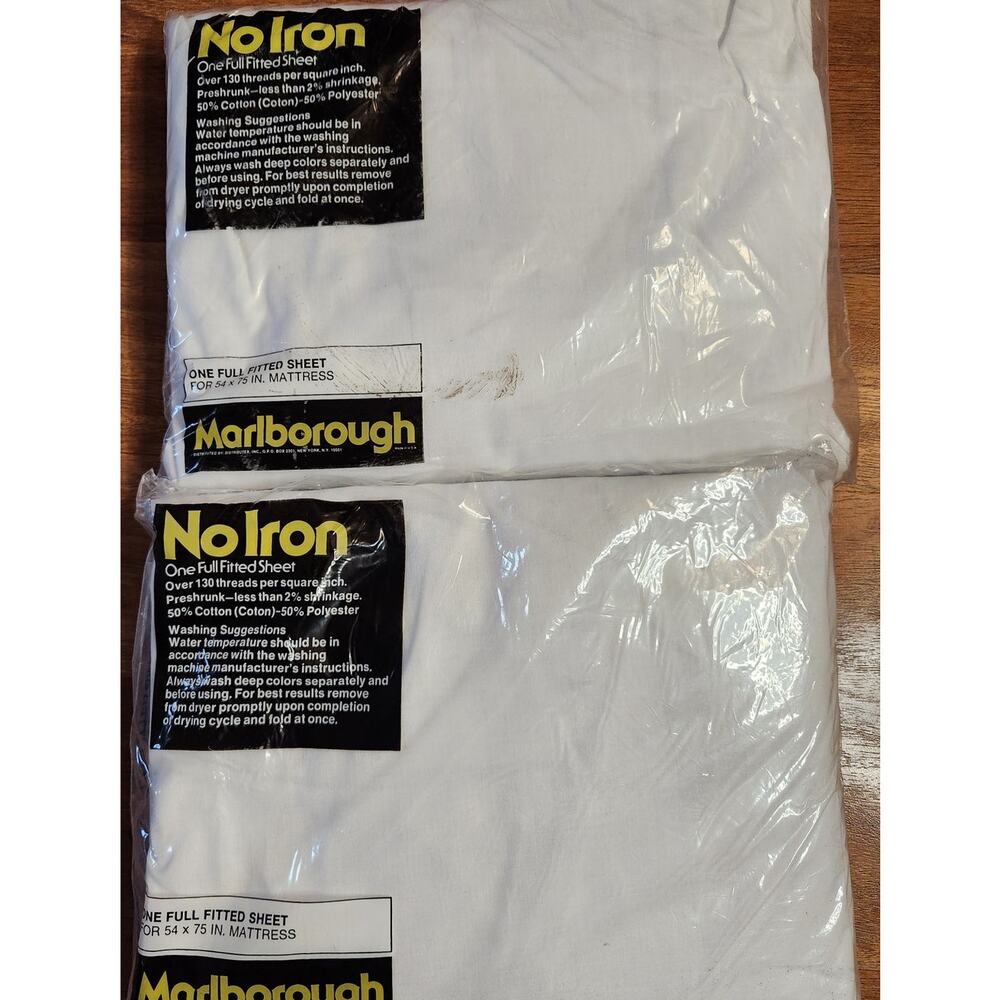 2 Sets White No Iron Marlborough Full Size Fitted Sheets New Old Stock